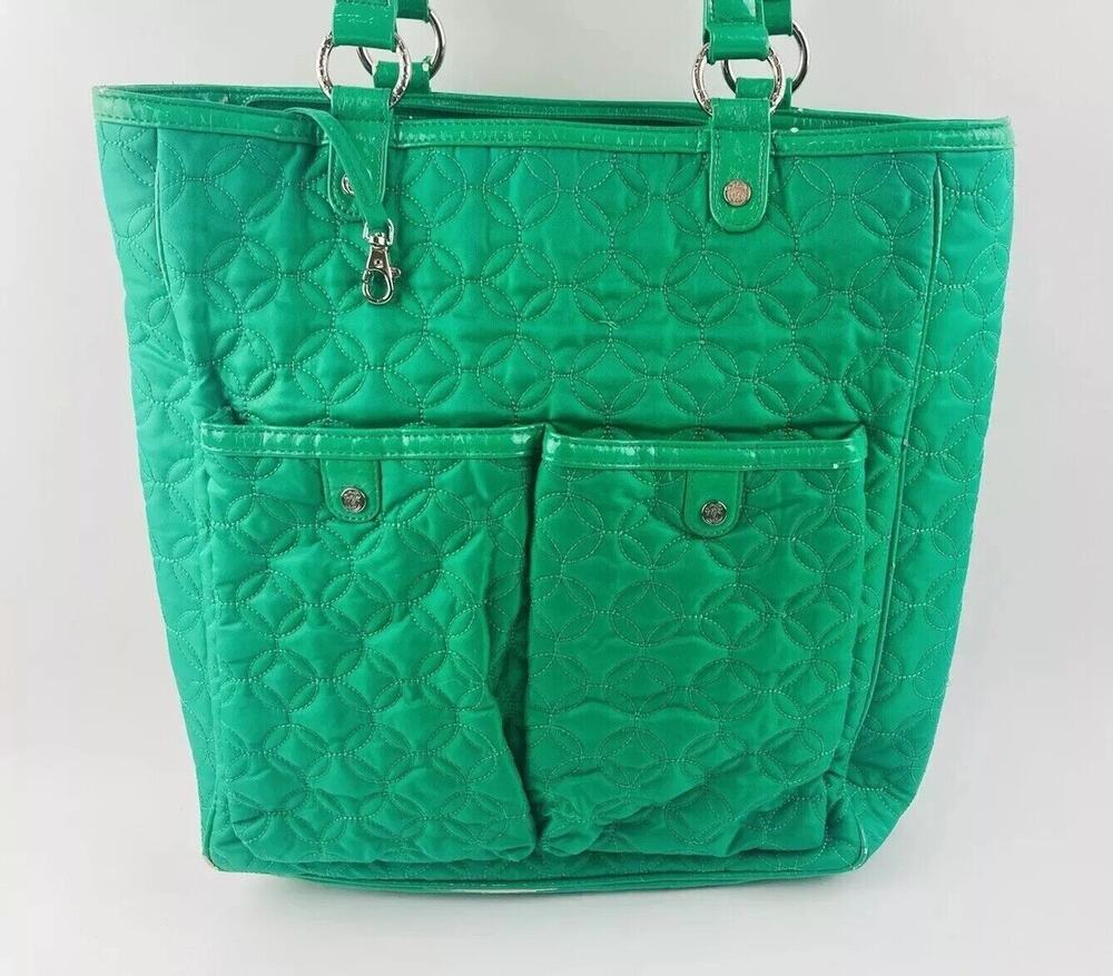 Vera Bradley Shoulder Bag Satchel Large Multi Compartment Green Solid Wedding Ri - Picture 1 of 14